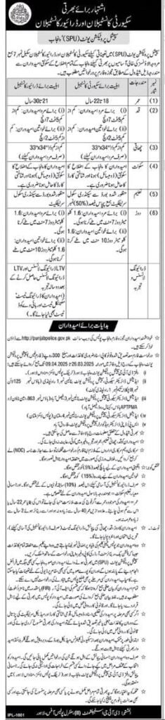 Punjab Police SPU Special Protection Unit Jobs 2025 for Constables